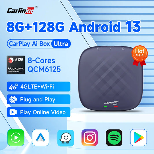 CarlinKit 8G+128G Android 13 CarPlay TV AI Box Ultra QCM6125 8-Cores Wireless CarPlay& Android Auto GPS For YouTube Netflix IPTV